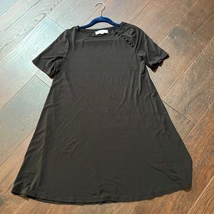 Loft black swing dress with button shoulder accent